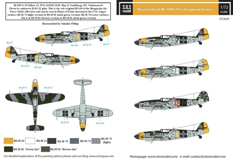 SBS Models Decals 1/72 MESSERSCHMITT Bf-109G-6 HUNGARIAN AIR FORCE Part 1 